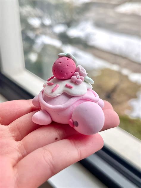 Cute Handmade Strawberry Frosting Turtle Clay Desk Decor - Etsy
