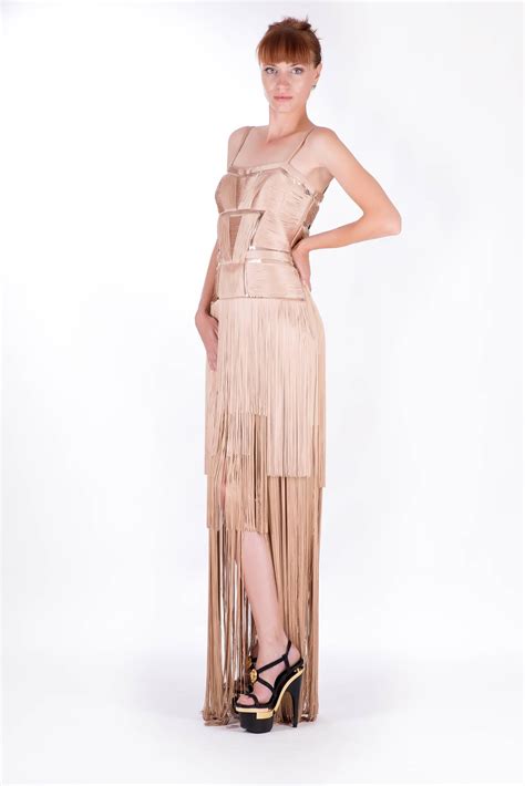 Versace Nude Fringe Gown as seen on Donatella Sz 38 For Sale at 1stDibs