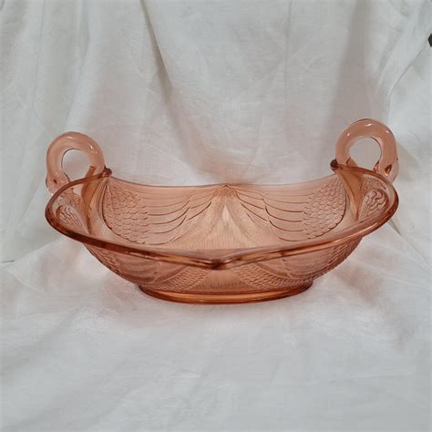 Fenton Pink Depression Glass Swan Handled Bowl