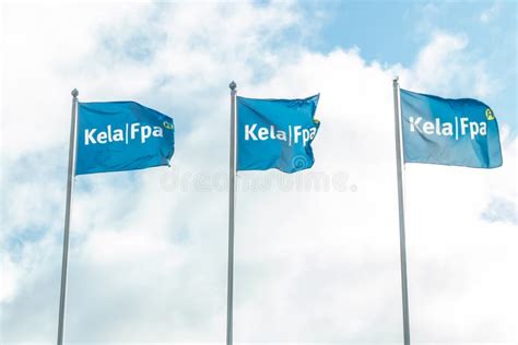 Kouvola, Finland - 22 September 2019: Flags of Kela. Kela is Finnish ...
