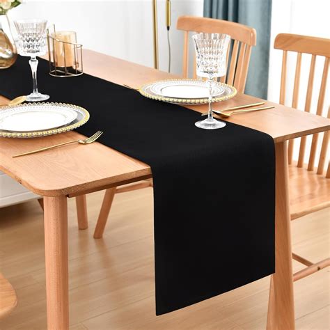 amazoncom farmhouse rustic table runner black faux linen double layer
