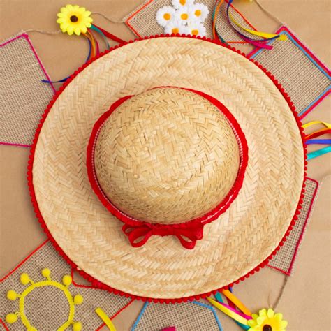 Chapéu De Palha Bem - Chapéu de Palha Festa Junina com Laço Vermelho e Estampa Interna ...