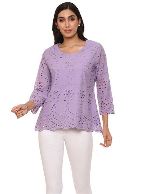 Parsley & Sage Lilac Cotton Cut Out Top - New Moon Boutique