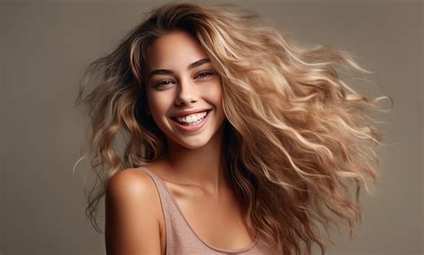Premium AI Image | A woman with blonde hair smiling and wearing a tank top