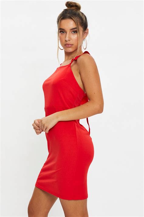 Women’s Red Lace Up Bodycon Dress | Ally Fashion