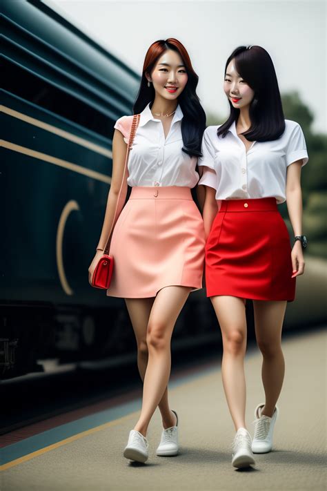 Lexica - Two beautiful Korean women in short skirts, walking side by