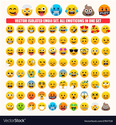 All emoticons in one set isolated emojis Vector Image