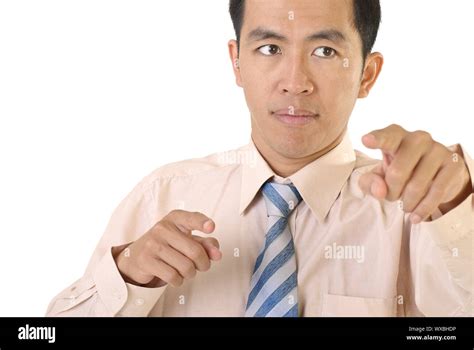 asian businessman portrait  point pose  white background stock