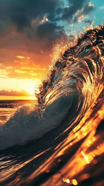 Premium Photo | Sun Setting Behind Large Wave in Ocean