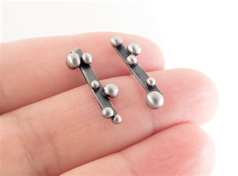 Silver Bar Stud Earrings. Oxidized Bar Earrings. Contemporary Stud