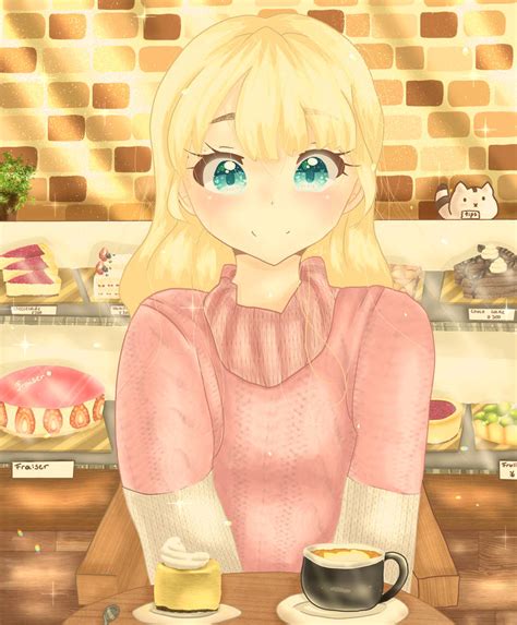 Anime Girl in a Cafe by kukinayumi on DeviantArt