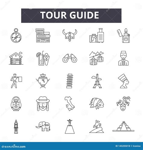Linea Di Guida Turistica Icone, Segni, Insieme Di Vettore, Concetto