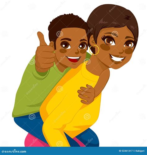 African American Mother Son Piggyback Stock Vector - Illustration of