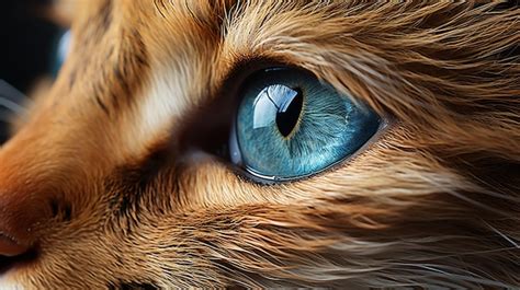 Premium AI Image | Cat brown fur with blue eye staring intently closeup