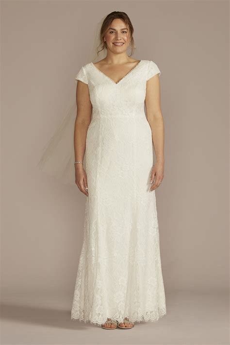Allover Lace Cap Sleeve Mermaid Wedding Dress | David's Bridal