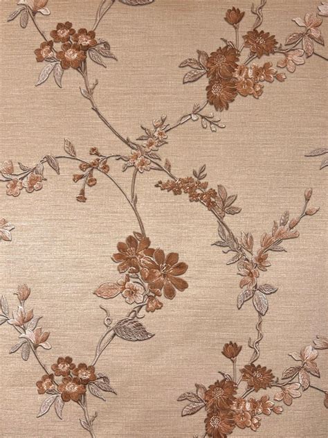 Brown Floral Vinyl Wallpaper