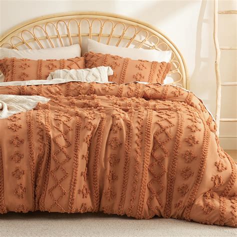 Bedsure Tufted Boho Comforter Set King - Pumpkin Boho Bedding Comforter