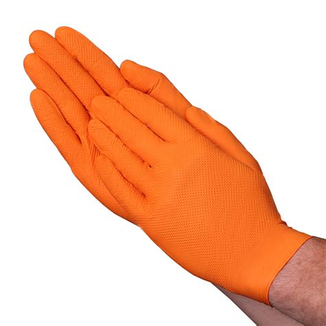 A1GA6 Hi-Vis Orange 8 mil Nitrile Diamond Textured Industrial Disposab