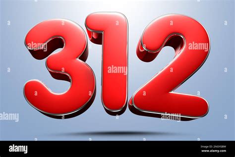 Number 312 red 3D illustration on light blue background have work path ...