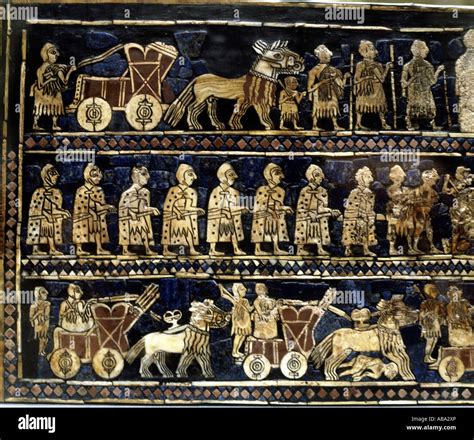 ancient world, Mesopotamia, Sumer, mosaic, Standard of Ur, left side ...
