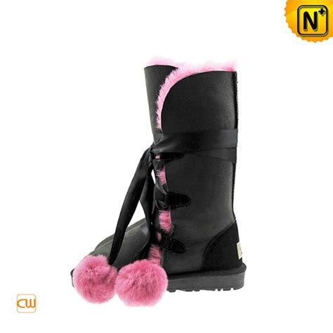 Black Long Shearling Boots for Women CW314400