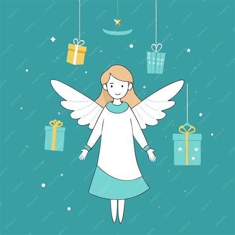 A cartoon illustration of a angel with a blue background with a blue