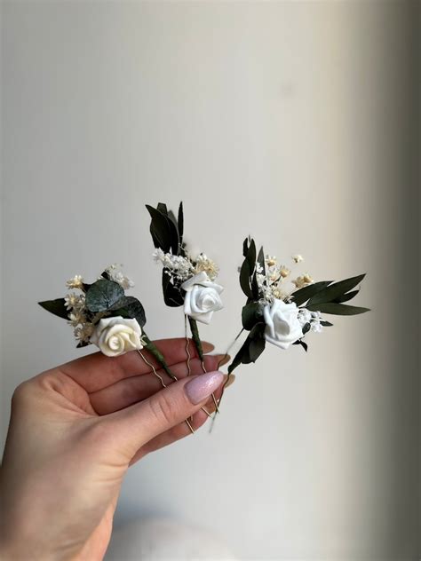 Romantic Greenery Hair Pins Eucalyptus Rose Hair Pins off - Etsy