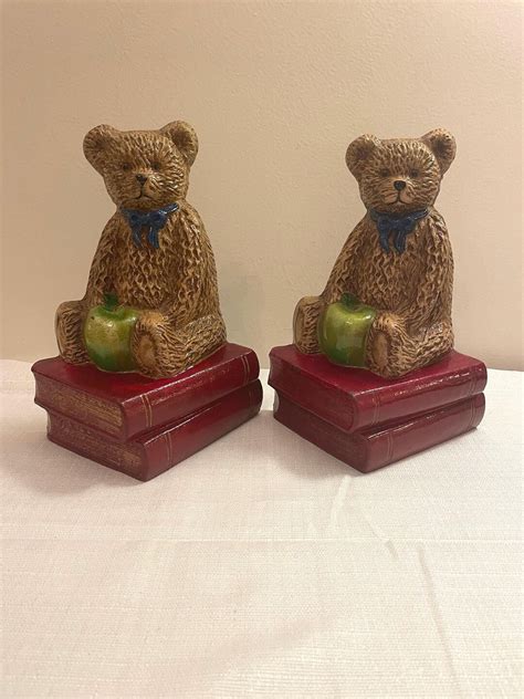 pair  vintage cast iron bookends  doorstops handpainted teddy