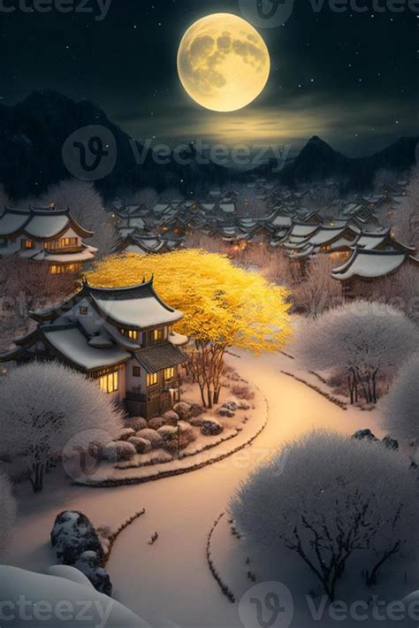 snowy night with a full moon in the sky. generative ai. 22879911 Stock ...