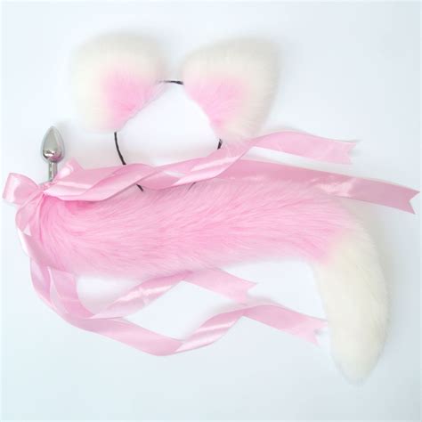 Fluffy Cat Tail Butt Plugs: Pink, White, Black, Blue Tail plugs