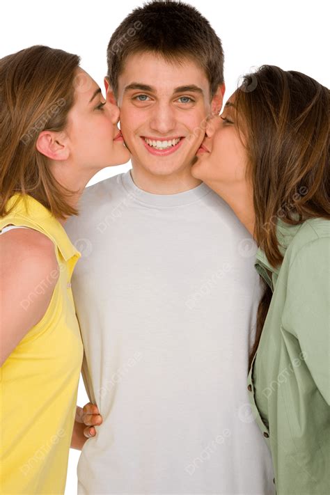 Teenage Girls Kissing Teenage Boy Kissing Blond Indoor Photo Background