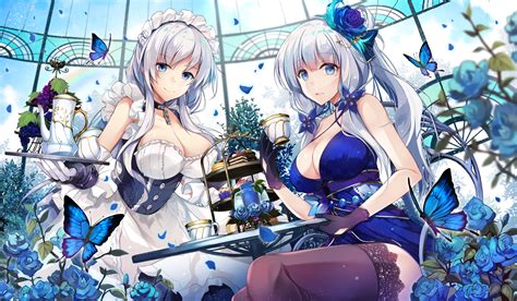배경 화면 : Azur Lane, 흰 머리카락, 파란 눈, Belfast Azur Lane, Illustrious Azur ...