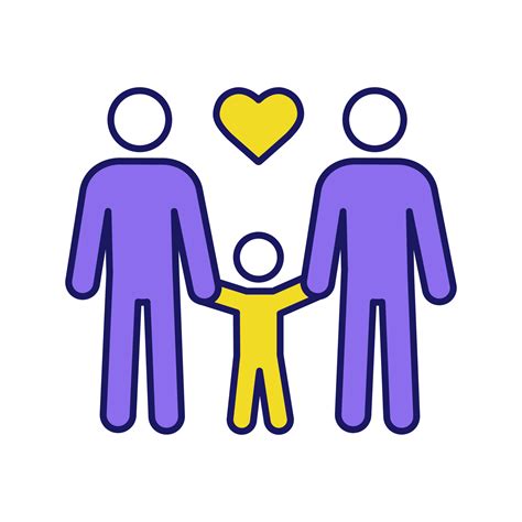 icono de color de la familia gay. dos papás con niño. crianza del mismo