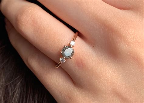 Three Stone Salt and Pepper Diamond Rose Gold Engagement Ring - Aviella
