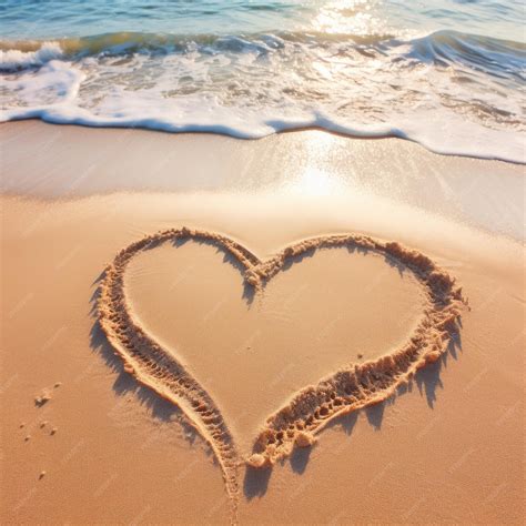 premium ai image closeup heart drawn   beach sand side view space  text