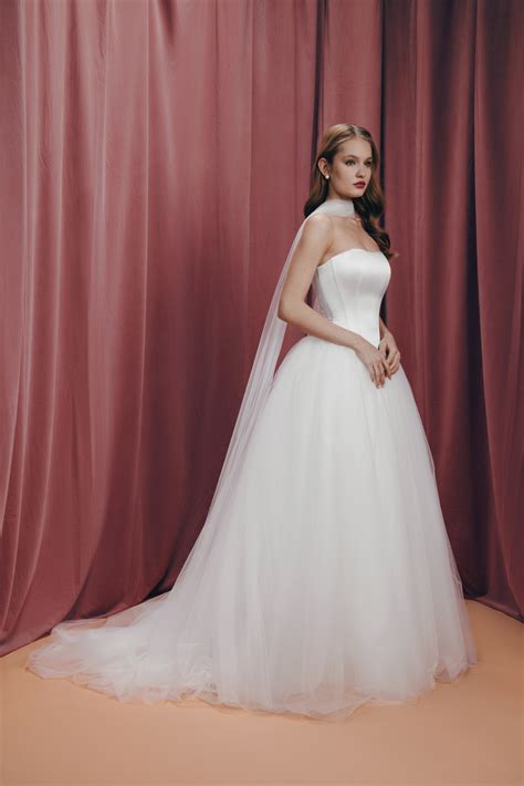 Drop waist satin and tulle wedding dress