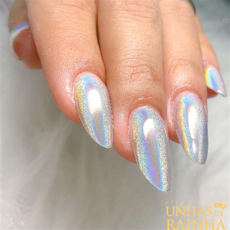 Unhas Com Pó Cromado - Unha almond com pó cromado ️ | Unha, Unhas