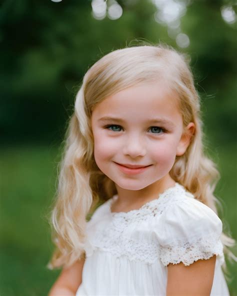 Premium Photo | A young girl with blonde hair and a white dress is smiling.