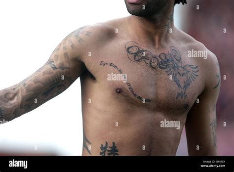 Tattoos on the chest of stoke citys jermaine pennant hi-res stock ...