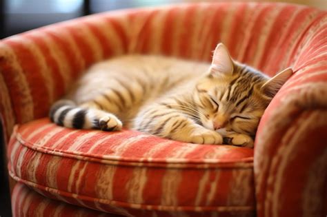 Premium AI Image | Cute cat sleeping or resting on the sofa at home ...