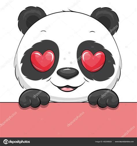 Lindo Panda Dibujos Animados Con Ojos Corazón Ilustración Vectorial Del ...