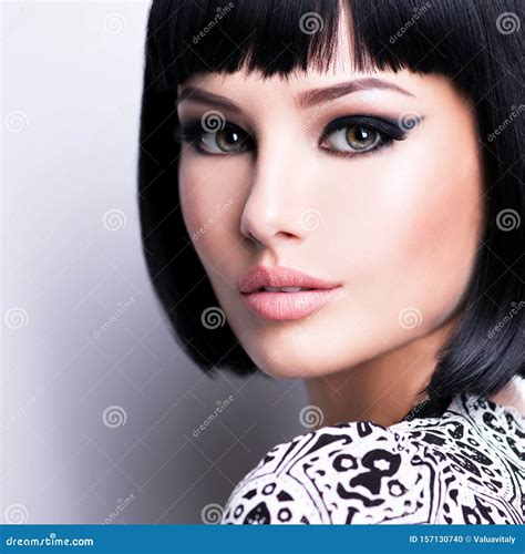 Beautiful Young Brunette Woman with Short Hairstyle Stock Photo - Image