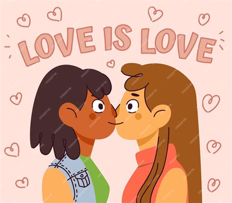 Premium Vector | Cartoon lesbian couple kissing