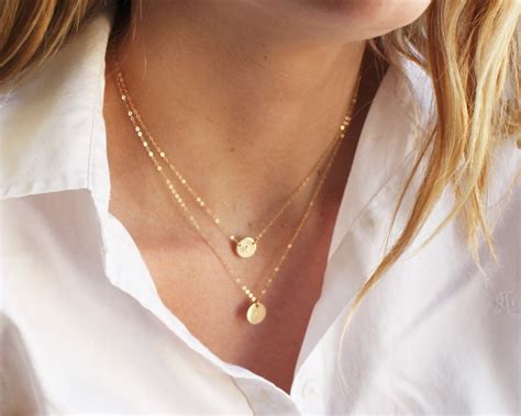 Dainty Layered Necklace Set of 2, Initial Necklace, Silver, Rose or ...