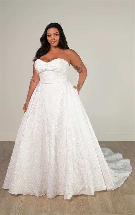 Modern Plus Size A-Line Wedding Dress with Textured Satin Jacquard