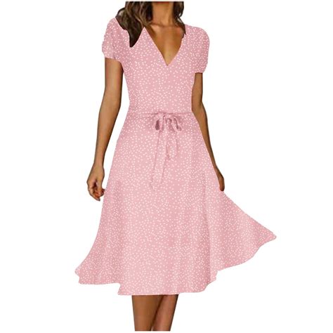 YanHoo Summer Dresses for Women 2024 Elegant Short Sleeve V Neck