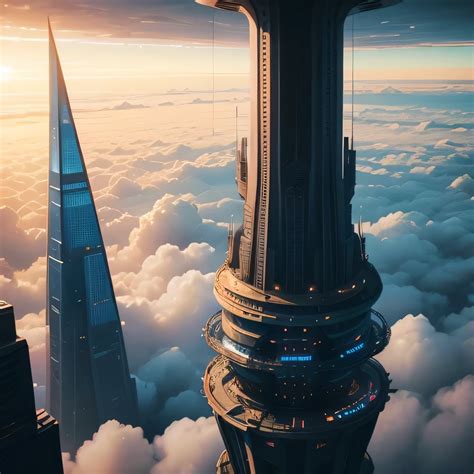 A view of a city with a tall tower and a sky scraper - SeaArt AI