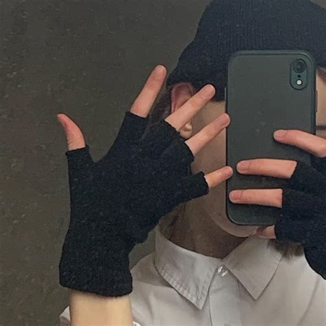 Черные короткие вязаные перчатки без пальцев на запястье, унисекс, 1 ...