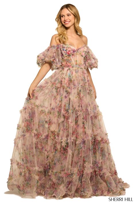Sherri Hill 55541 Off-Shoulder Chiffon Prom Dress – Mydressline