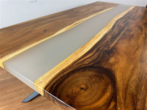 Epoxy resin rectangular coffee table from acacia wood with translucent